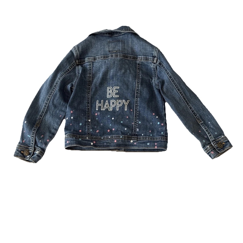 Cat & Jack Denim Be Happy‎ Confetti Dot Button Up Jacket 4T Layering Spell Out